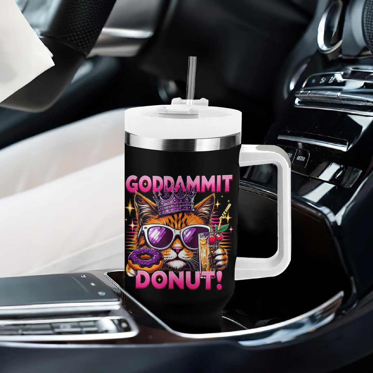 Funny Goddammit Cat Princess Meme Tumbler With Handle Cartoon Style TS11 Print Your Wear