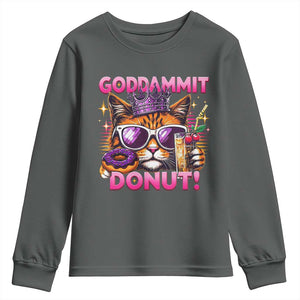 Funny Goddammit Cat Princess Meme Youth Sweatshirt Cartoon Style TS11 Dark Heather Print Your Wear