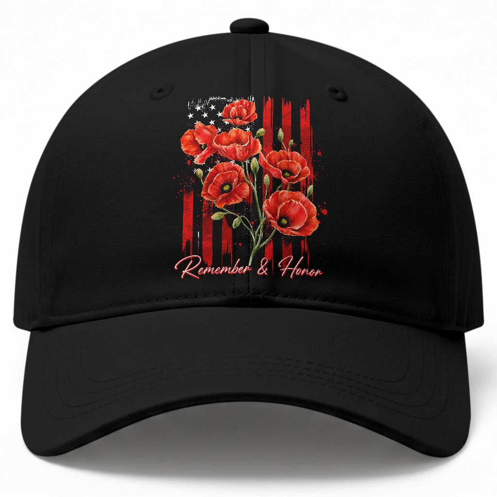 Remember And Honor Memorial Day Baseball Cap Red Poppy Flowers TS11 Print Your Wear
