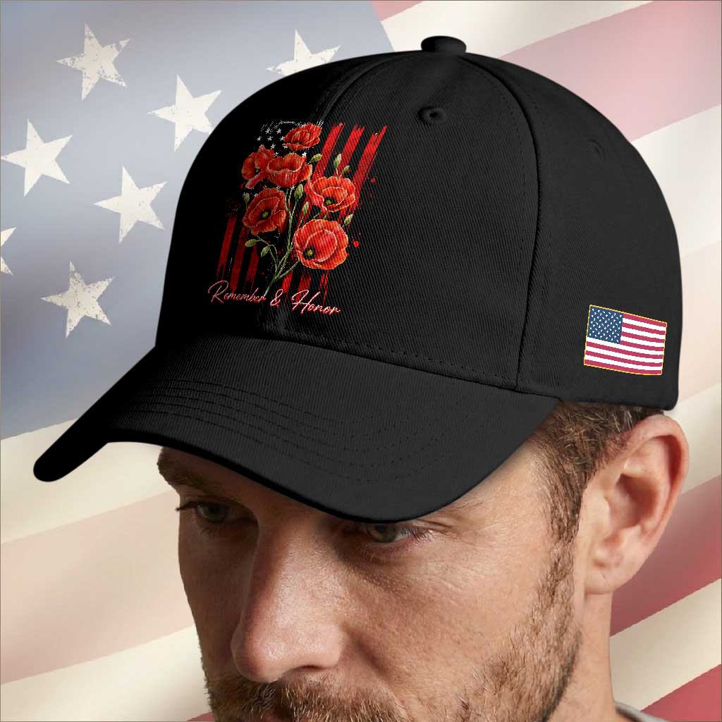 Remember And Honor Memorial Day Baseball Cap Red Poppy Flowers TS11 Print Your Wear