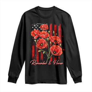 Remember And Honor Memorial Day Long Sleeve Shirt Red Poppy Flowers TS11 Black Print Your Wear