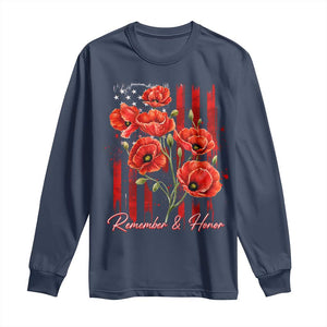 Remember And Honor Memorial Day Long Sleeve Shirt Red Poppy Flowers TS11 Navy Print Your Wear