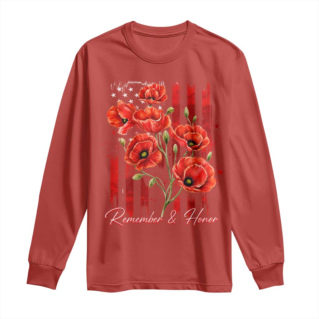 Remember And Honor Memorial Day Long Sleeve Shirt Red Poppy Flowers TS11 Red Print Your Wear