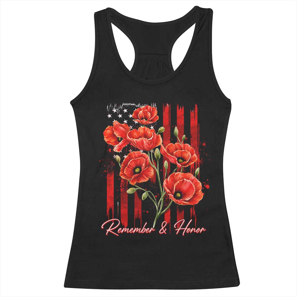 Remember And Honor Memorial Day Racerback Tank Top Red Poppy Flowers TS11 Black Print Your Wear