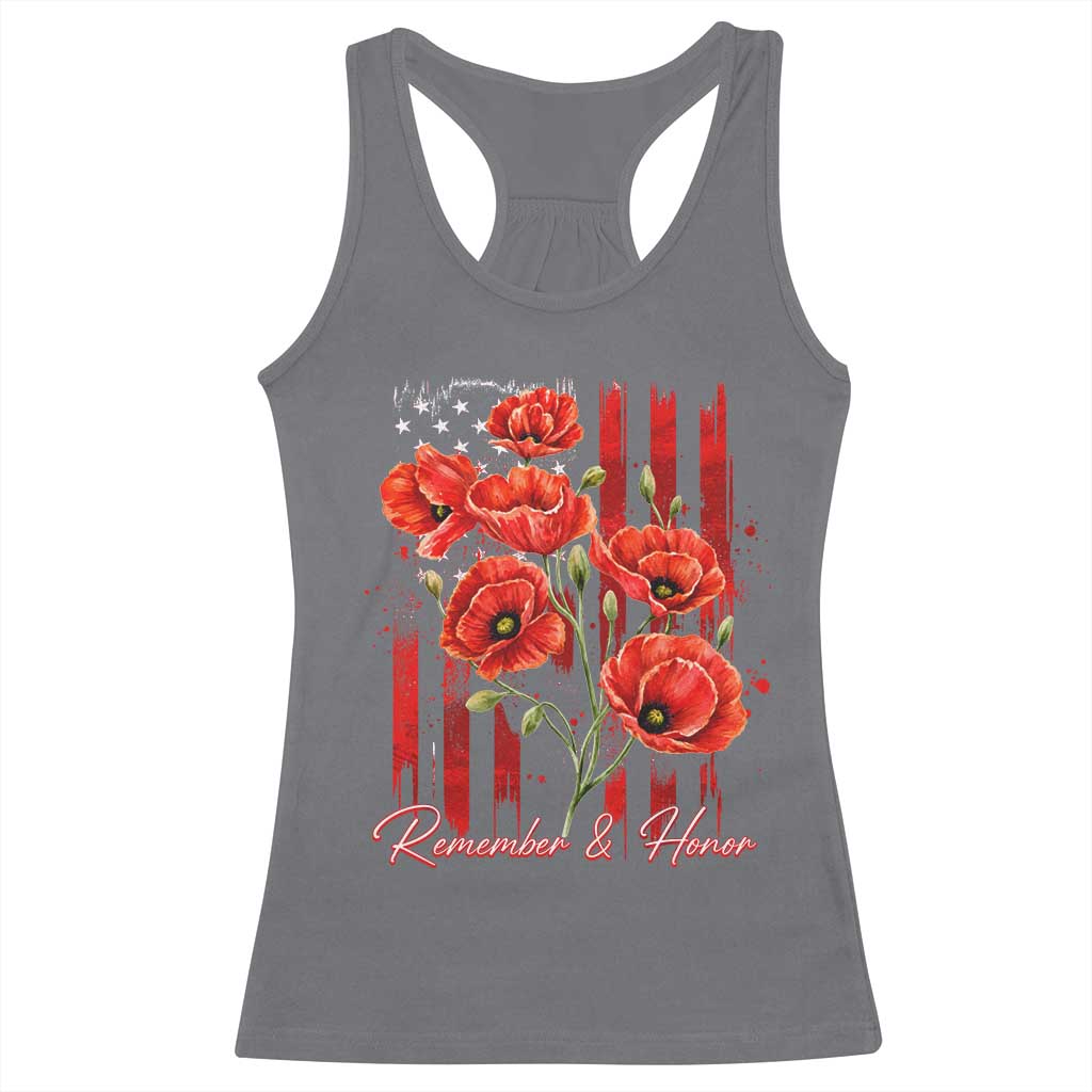 Remember And Honor Memorial Day Racerback Tank Top Red Poppy Flowers TS11 Charcoal Print Your Wear