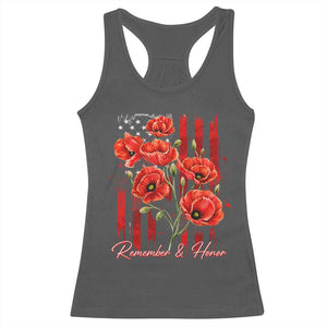 Remember And Honor Memorial Day Racerback Tank Top Red Poppy Flowers TS11 Dark Heather Print Your Wear
