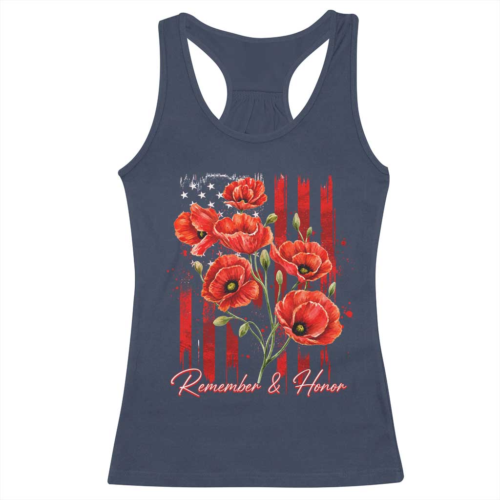Remember And Honor Memorial Day Racerback Tank Top Red Poppy Flowers TS11 Navy Print Your Wear