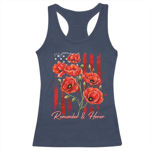 Remember And Honor Memorial Day Racerback Tank Top Red Poppy Flowers TS11 Navy Print Your Wear
