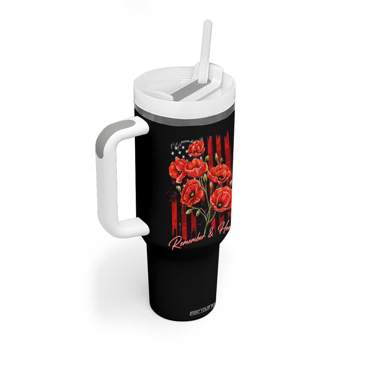 Remember And Honor Memorial Day Tumbler With Handle Red Poppy Flowers TS11 Print Your Wear