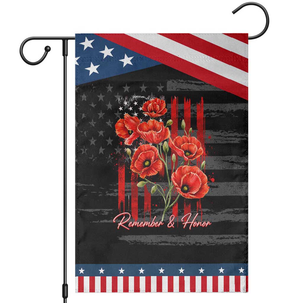 Remember And Honor Memorial Day Patriotic Garden Flag Red Poppy Flowers TS11 Distressed Black Blue Print Your Wear
