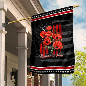 Remember And Honor Memorial Day Patriotic Garden Flag Red Poppy Flowers TS11 Distressed Black Red Print Your Wear