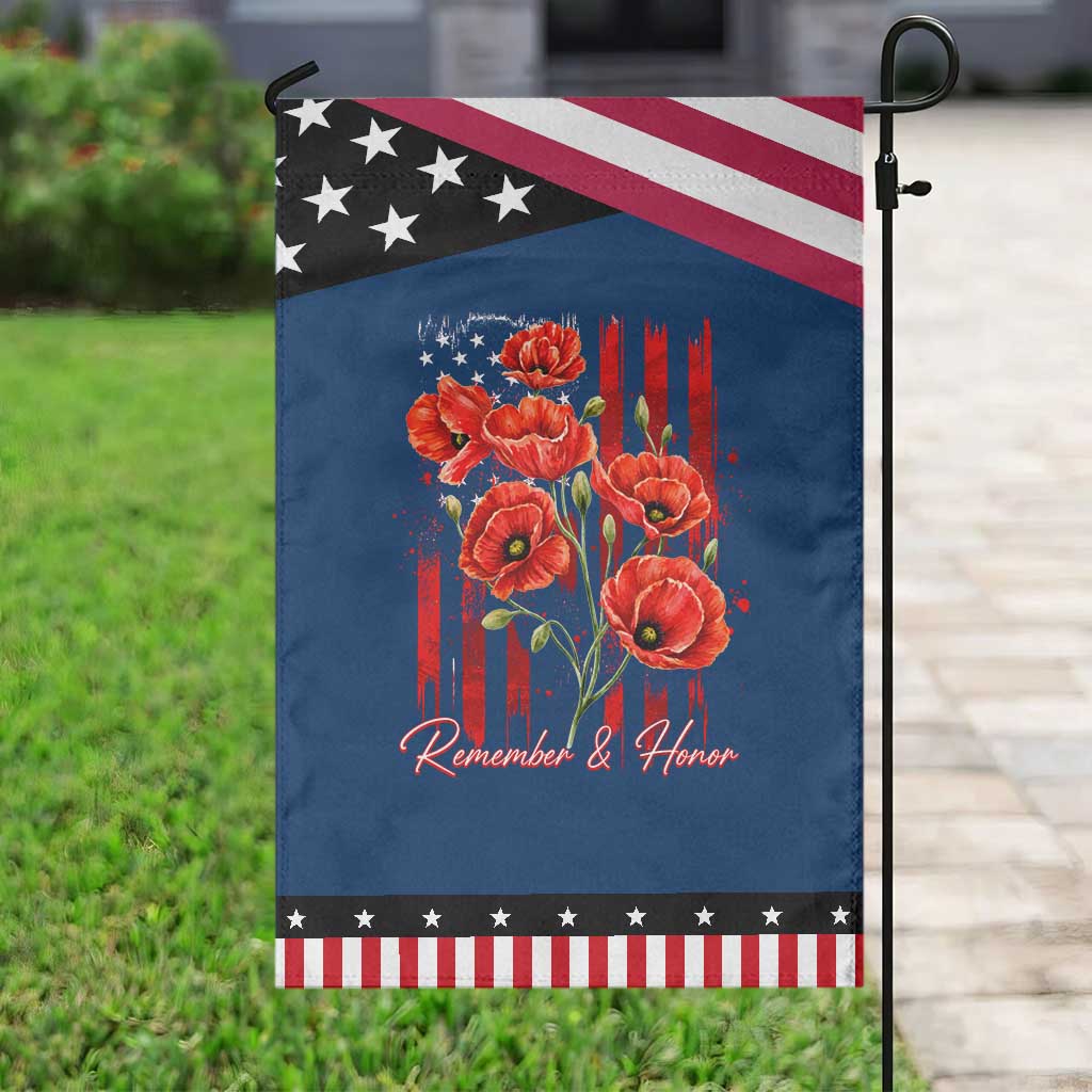 Remember And Honor Memorial Day Patriotic Garden Flag Red Poppy Flowers TS11 Classic Blue Black Print Your Wear
