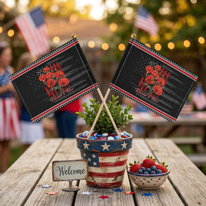 Remember And Honor Memorial Day Patriotic Handheld Flag Red Poppy Flowers TS11 Distressed 8.2" × 5.5" Black Red Print Your Wear
