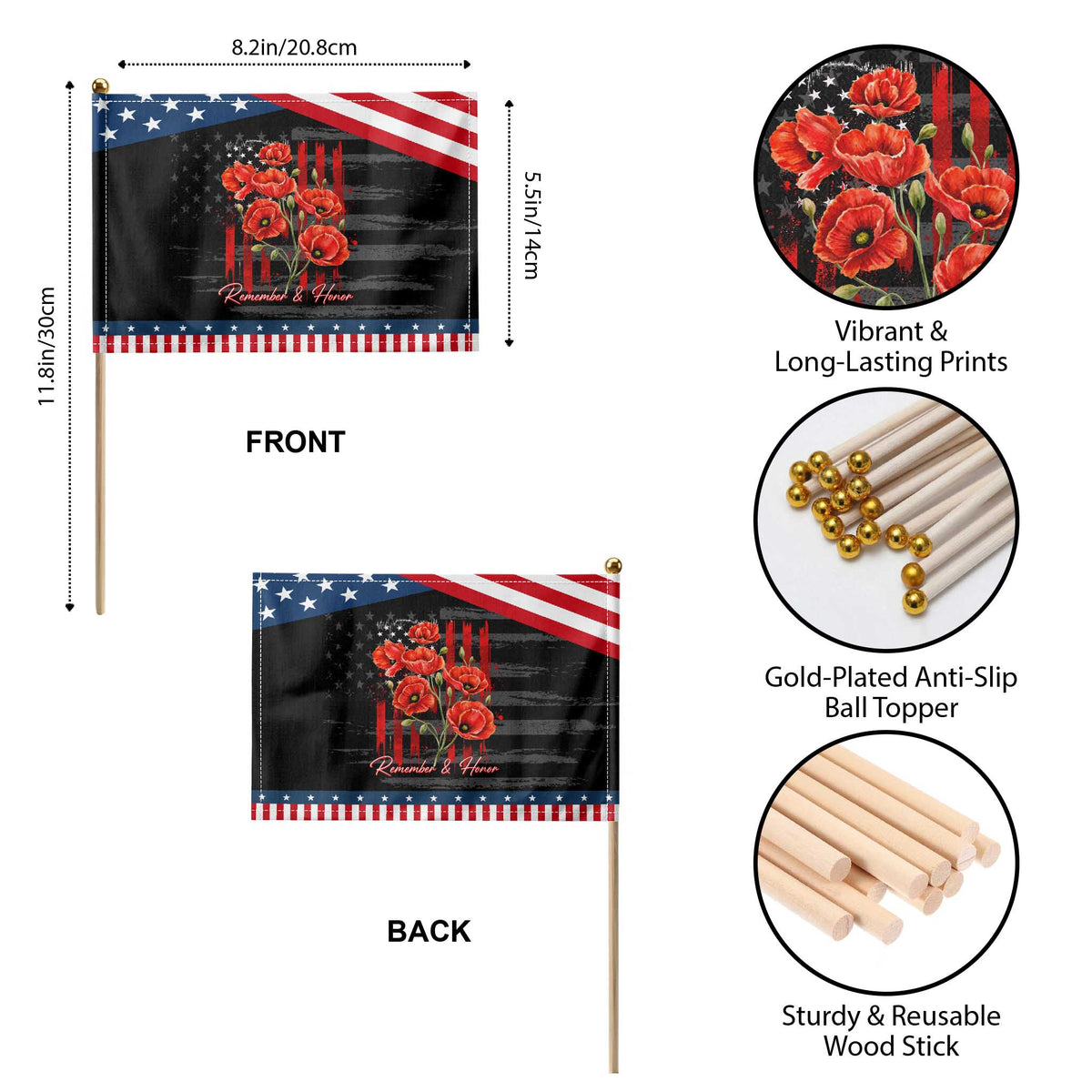 Remember And Honor Memorial Day Patriotic Handheld Flag Red Poppy Flowers TS11 Print Your Wear