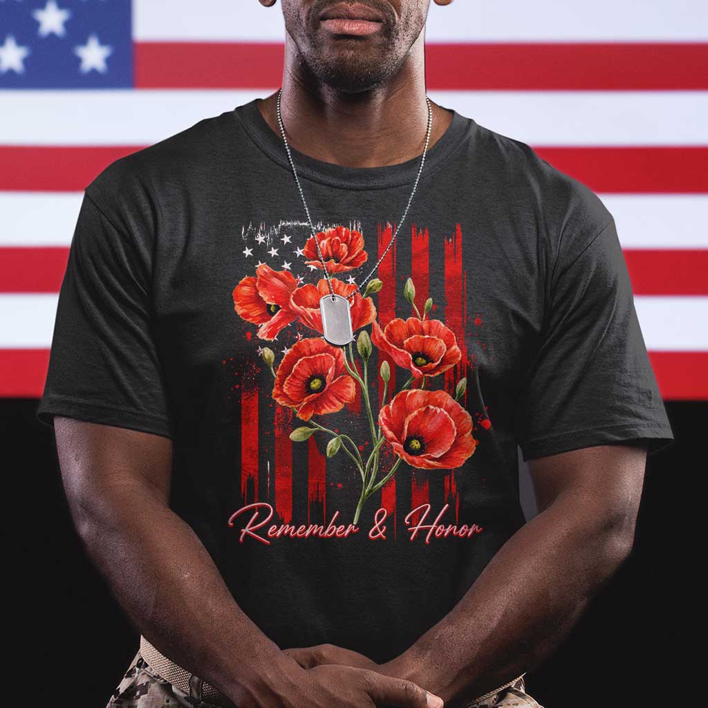 Remember And Honor Memorial Day T Shirt Red Poppy Flowers TS11 Black Print Your Wear