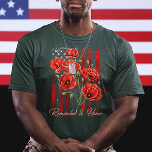 Remember And Honor Memorial Day T Shirt Red Poppy Flowers TS11 Dark Forest Green Print Your Wear