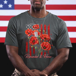 Remember And Honor Memorial Day T Shirt Red Poppy Flowers TS11 Dark Heather Print Your Wear