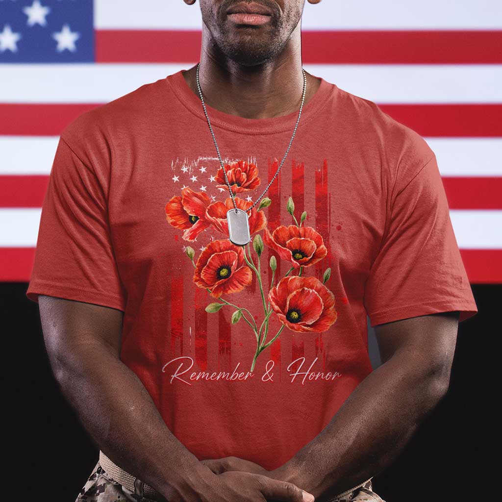 Remember And Honor Memorial Day T Shirt Red Poppy Flowers TS11 Red Print Your Wear