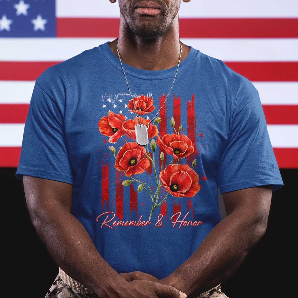 Remember And Honor Memorial Day T Shirt Red Poppy Flowers TS11 Royal Blue Print Your Wear