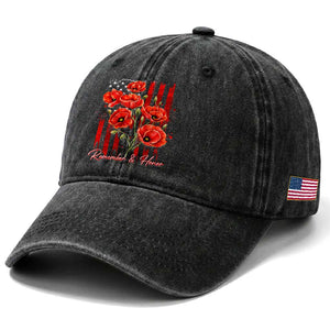 Remember And Honor Memorial Day Washed Cotton Baseball Cap Red Poppy Flowers TS11 Print Your Wear