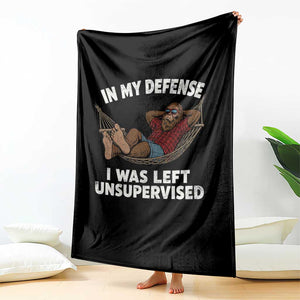 In My Defense I Was Left Unsupervised Funny Bigfoot Throw Blanket TS11 Print Your Wear