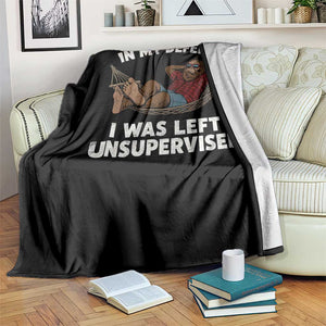 In My Defense I Was Left Unsupervised Funny Bigfoot Throw Blanket TS11 Print Your Wear
