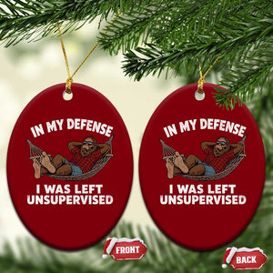 In My Defense I Was Left Unsupervised Funny Bigfoot Ceramic Ornament TS11 Print Your Wear