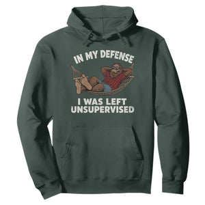 In My Defense I Was Left Unsupervised Funny Bigfoot Hoodie TS11 Dark Forest Green Print Your Wear