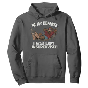 In My Defense I Was Left Unsupervised Funny Bigfoot Hoodie TS11 Dark Heather Print Your Wear