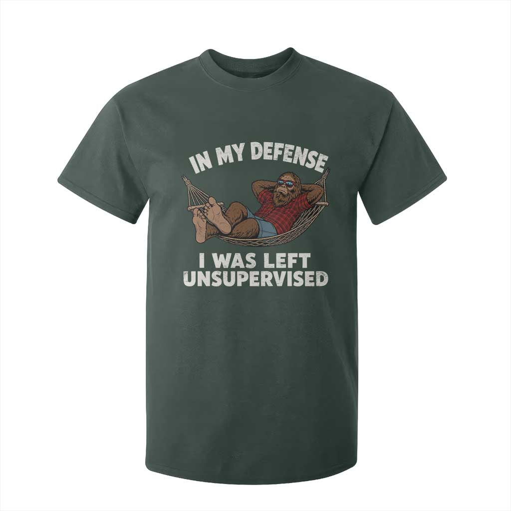In My Defense I Was Left Unsupervised Funny Bigfoot T Shirt For Kid TS11 Dark Forest Green Print Your Wear