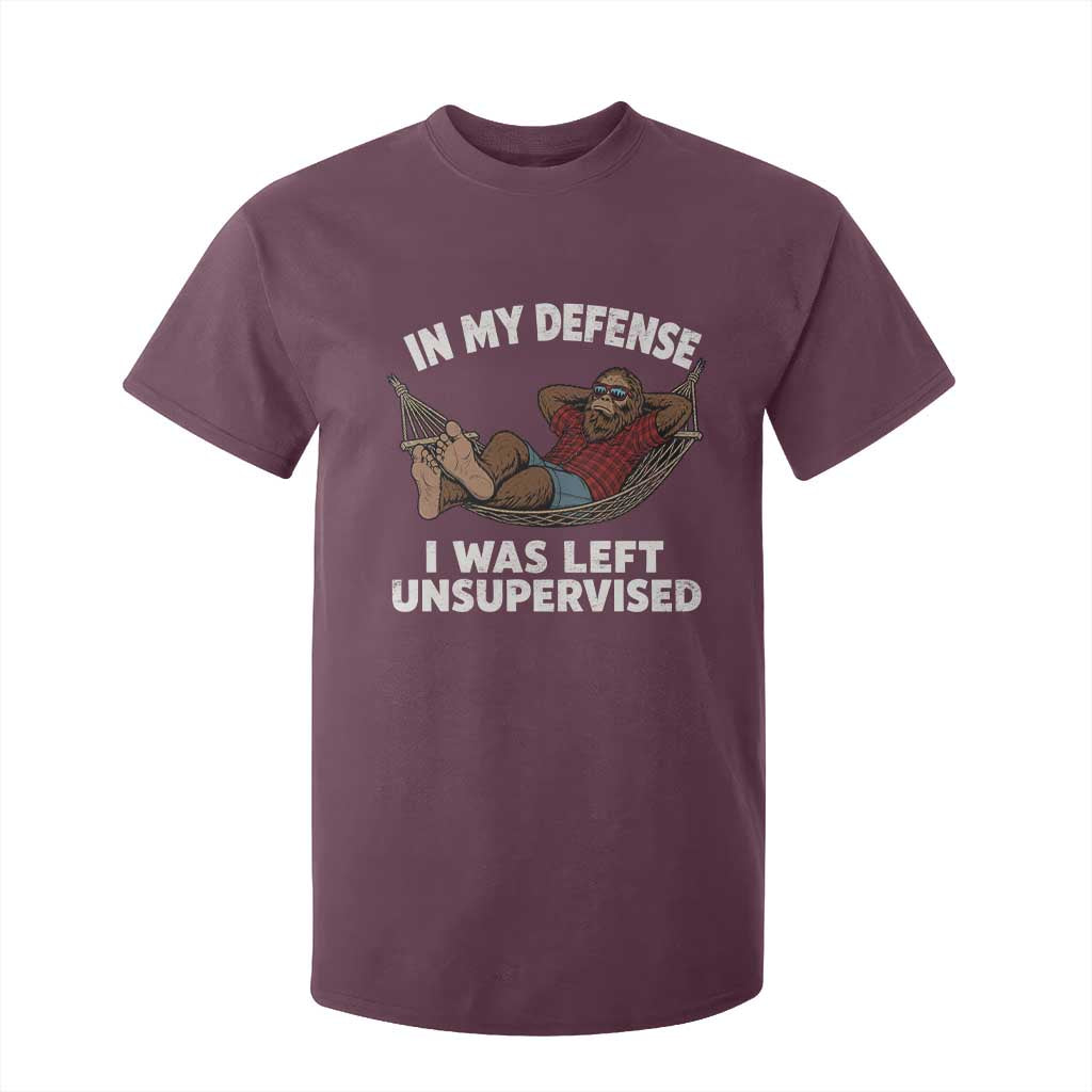 In My Defense I Was Left Unsupervised Funny Bigfoot T Shirt For Kid TS11 Maroon Print Your Wear