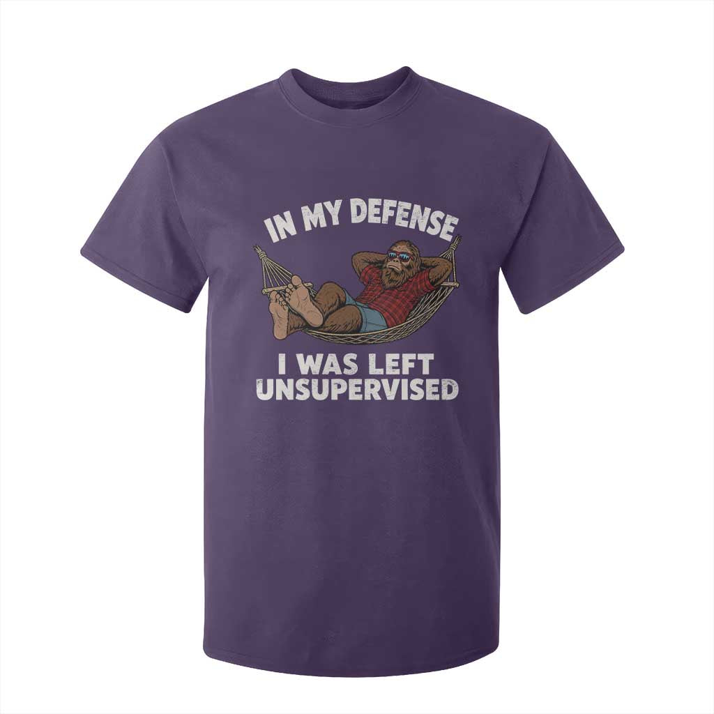 In My Defense I Was Left Unsupervised Funny Bigfoot T Shirt For Kid TS11 Purple Print Your Wear