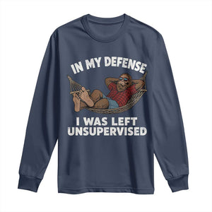 In My Defense I Was Left Unsupervised Funny Bigfoot Long Sleeve Shirt TS11 Navy Print Your Wear
