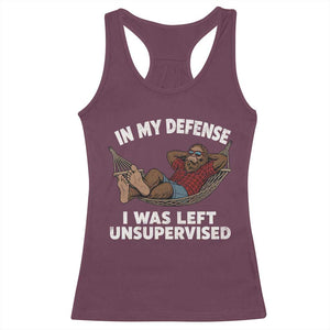 In My Defense I Was Left Unsupervised Funny Bigfoot Racerback Tank Top TS11 Maroon Print Your Wear