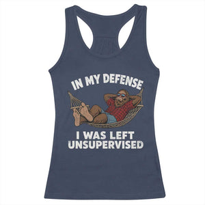 In My Defense I Was Left Unsupervised Funny Bigfoot Racerback Tank Top TS11 Navy Print Your Wear