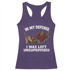 In My Defense I Was Left Unsupervised Funny Bigfoot Racerback Tank Top TS11 Purple Print Your Wear