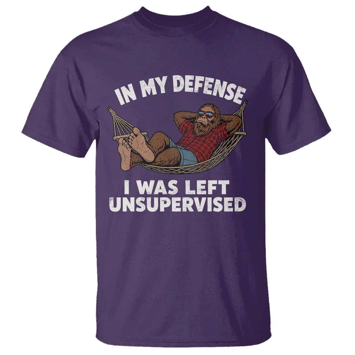 In My Defense I Was Left Unsupervised Funny Bigfoot T Shirt TS11 Purple Print Your Wear
