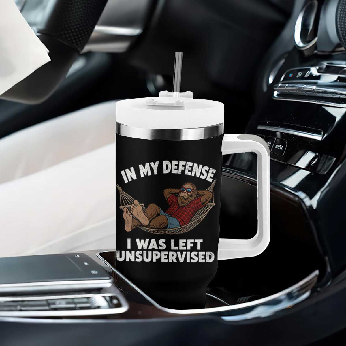 In My Defense I Was Left Unsupervised Funny Bigfoot Tumbler With Handle TS11 Print Your Wear