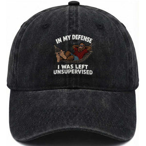 In My Defense I Was Left Unsupervised Funny Bigfoot Washed Cotton Baseball Cap TS11 Print Your Wear