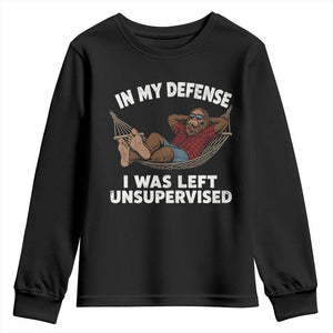 In My Defense I Was Left Unsupervised Funny Bigfoot Youth Sweatshirt TS11 Black Print Your Wear
