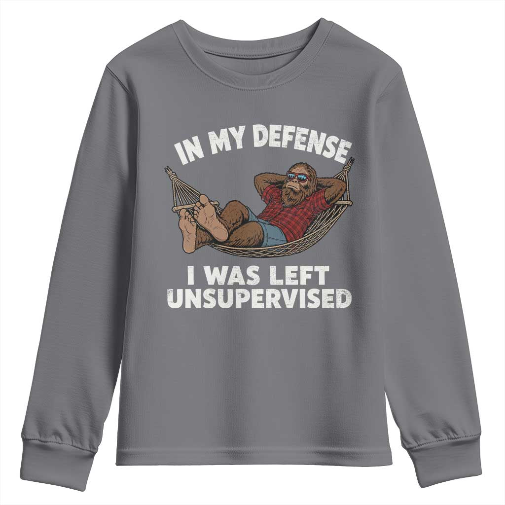 In My Defense I Was Left Unsupervised Funny Bigfoot Youth Sweatshirt TS11 Charcoal Print Your Wear
