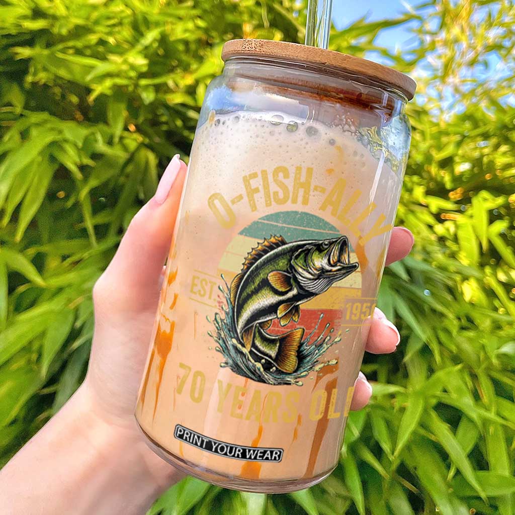 Fishing 70th Birthday Glass Can O Fish Ally 70 Years Old Fisherman Gifts TS11 Black Print Your Wear