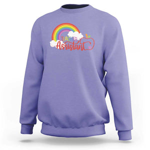 Teacher Assistant Sweatshirt Back To School Rainbow Apple Cloud TS11 Violet Print Your Wear