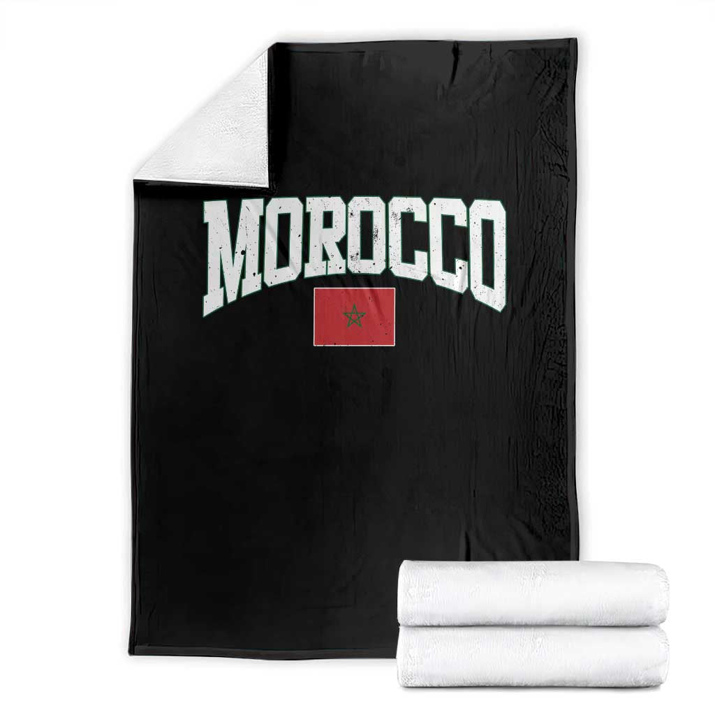 Morocco Football Throwback Design Vintage Moroccan Flag Jersey Style Throw Blanket TS11 Black Print Your Wear