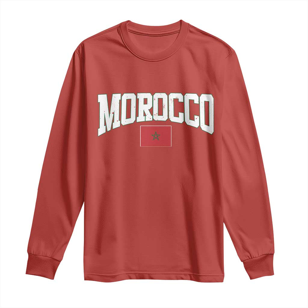 Morocco Football Throwback Design Vintage Moroccan Flag Jersey Style Long Sleeve Shirt TS11 Red Print Your Wear