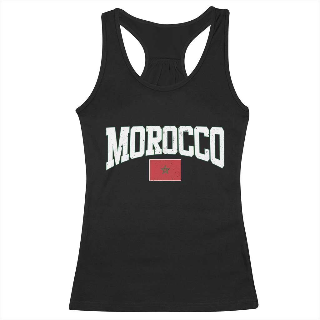 Morocco Football Throwback Design Vintage Moroccan Flag Jersey Style Racerback Tank Top TS11 Black Print Your Wear