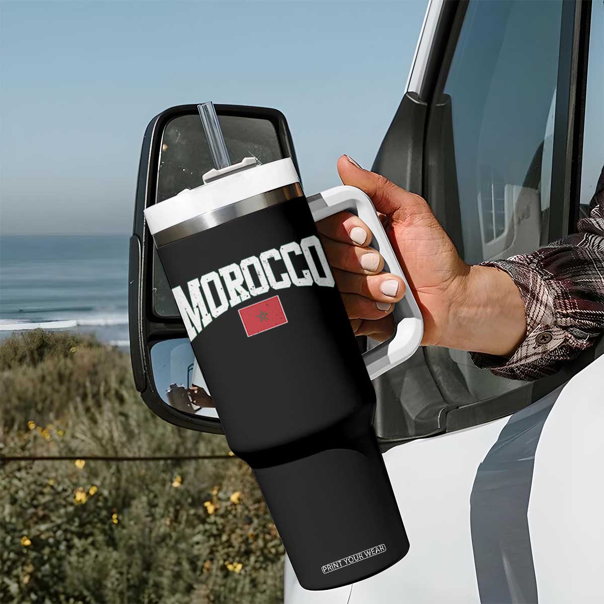 Morocco Football Throwback Design Vintage Moroccan Flag Jersey Style Tumbler With Handle TS11 Print Your Wear