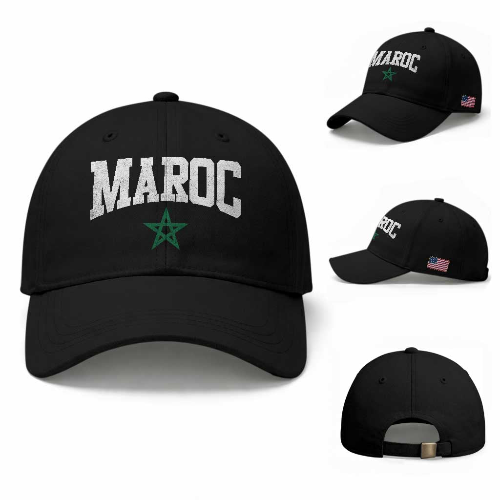 Morocco Maroc Pride Baseball Cap Moroccan Heritage Vintage Green Star TS11 Baseball Cap Universal Fit Black Print Your Wear