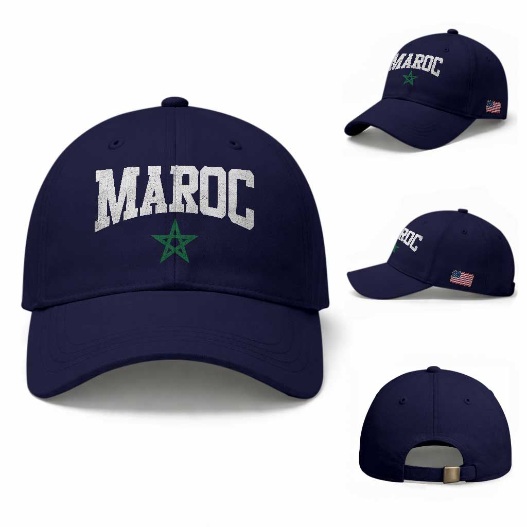 Morocco Maroc Pride Baseball Cap Moroccan Heritage Vintage Green Star TS11 Baseball Cap Universal Fit Dark Blue Print Your Wear