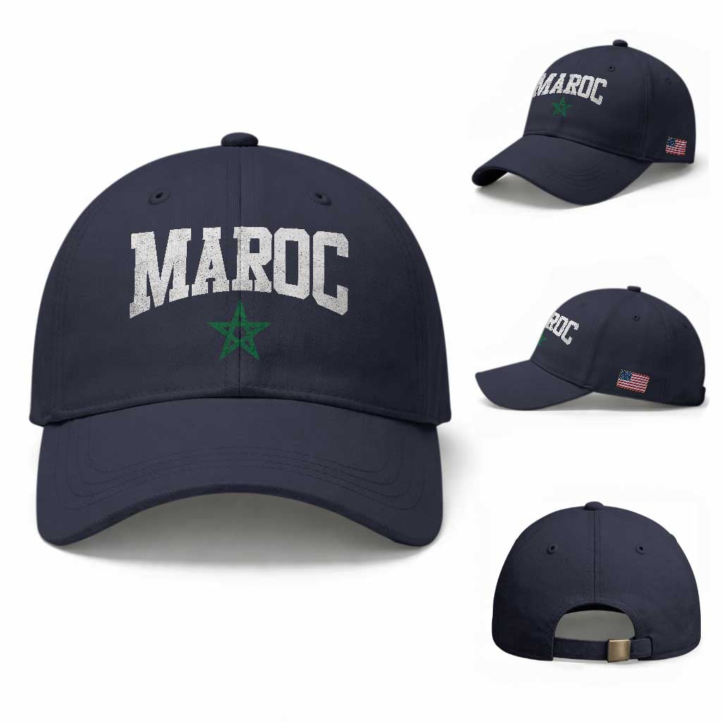 Morocco Maroc Pride Baseball Cap Moroccan Heritage Vintage Green Star TS11 Baseball Cap Universal Fit Navy Print Your Wear